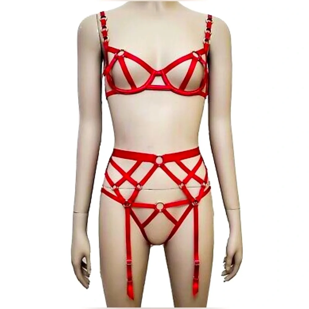 red garter belt set Amazon.com: Women's Lace Garter Belt And Matching Thong. (Red;Plus Size) :  Clothing, Shoes & Jewelry main image 0